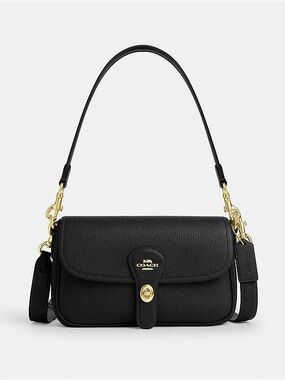 Coach Black Pebbled Leather Shoulder Bag with Gold Hardware